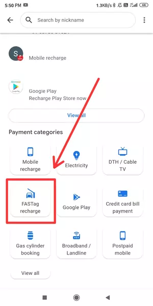 recharge fastag using Gpay